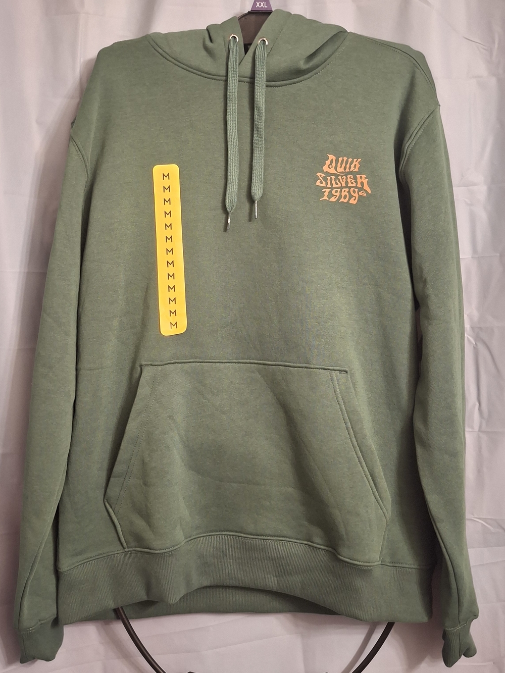 Quiksilver Olive Green Hoodie with Yellow Logo Accent